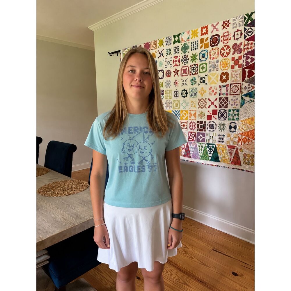American Eagle Vintage Graphic Baby Tee | Light Blue | Women's Medium